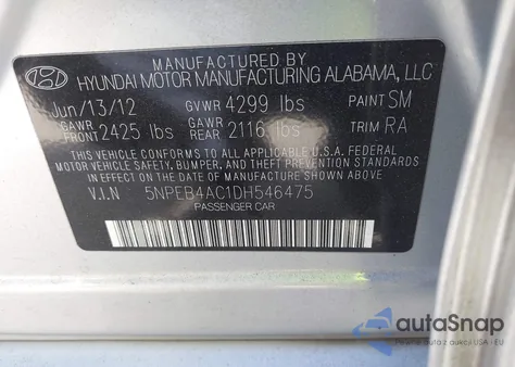 2013 Hyundai Sonata Gls from USA, damaged, VIN 5NPEB4AC1DH546475